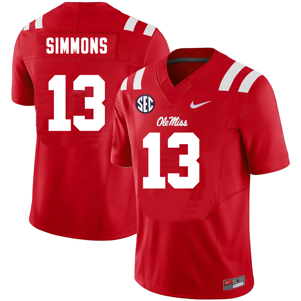Men's #13 Austin Simmons Ole Miss Rebels College Football Jersey
