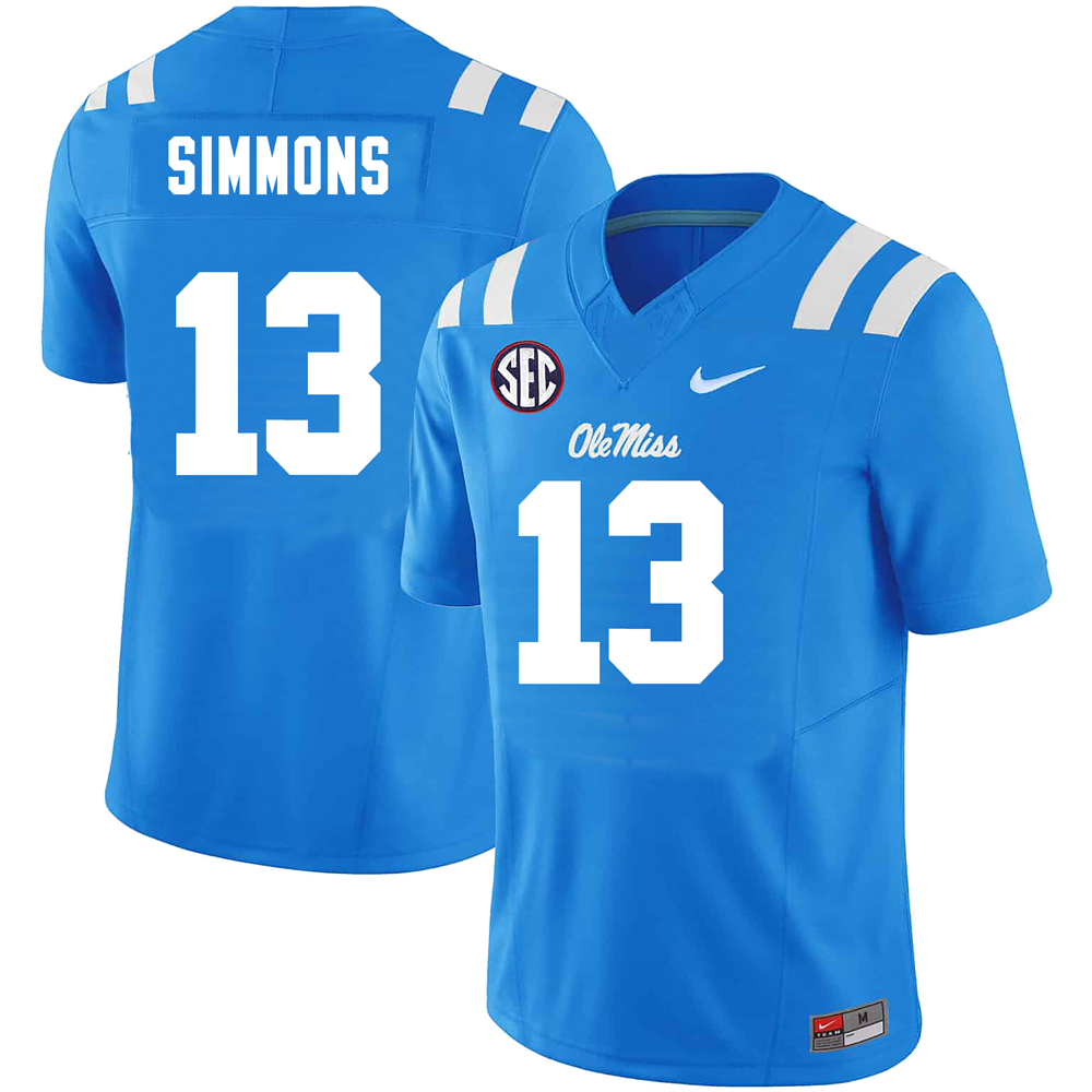 Men's #13 Austin Simmons Ole Miss Rebels College Football Jersey
