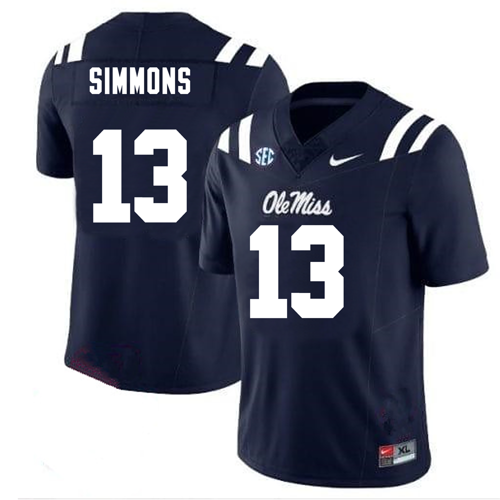 Men's #13 Austin Simmons Ole Miss Rebels College Football Jersey