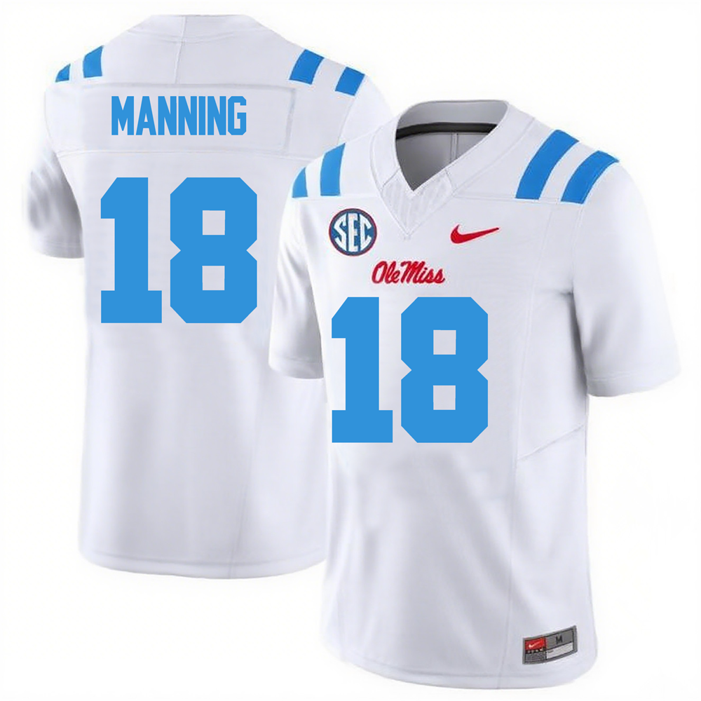 Men's #18 Archie Manning Ole Miss Rebels College Football Jersey