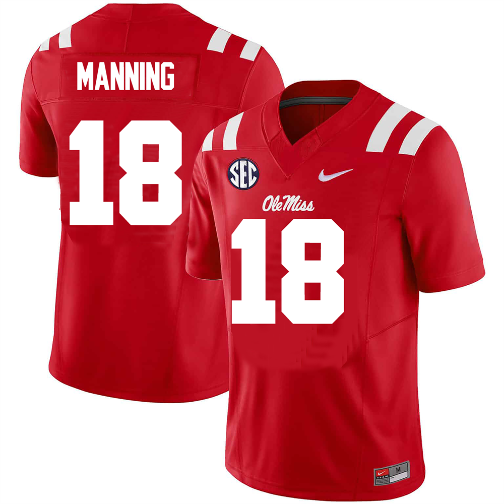 Men's #18 Archie Manning Ole Miss Rebels College Football Jersey