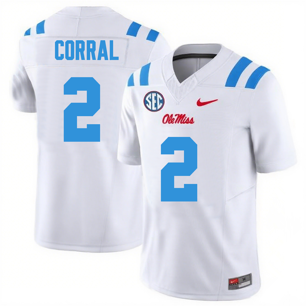 Men's #2 Matt Corral Ole Miss Rebels College Football Jersey