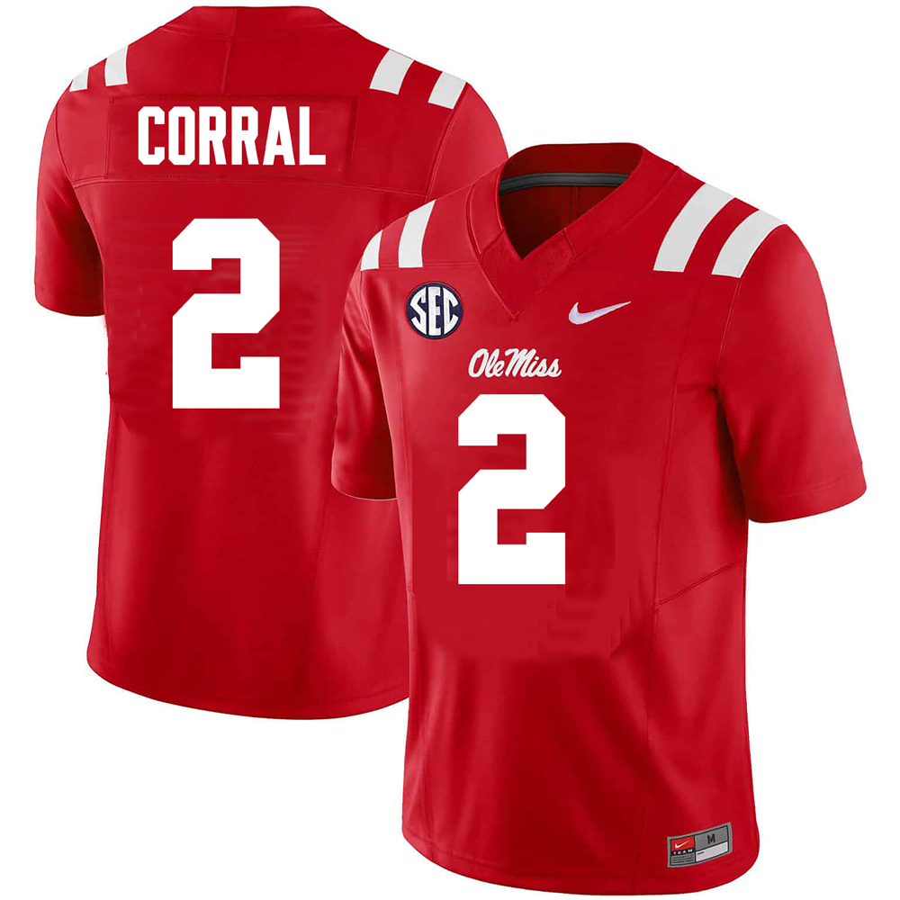 Men's #2 Matt Corral Ole Miss Rebels College Football Jersey