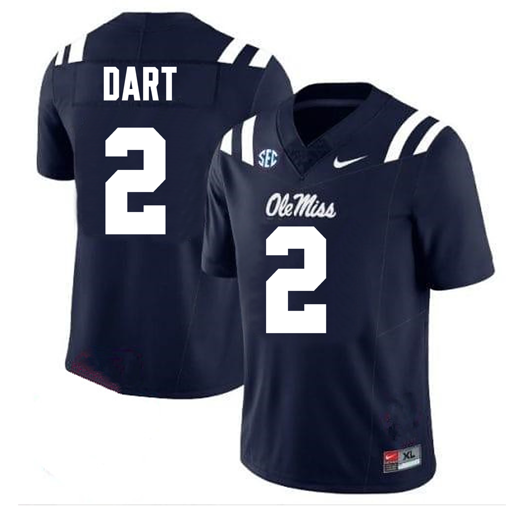 Men's #2 Jaxson Dart Ole Miss Rebels College Football Jersey