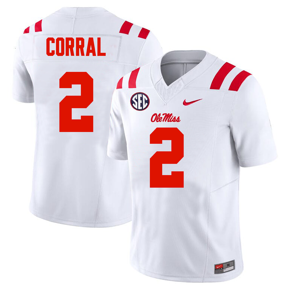 Men's #2 Matt Corral Ole Miss Rebels College Football Jersey