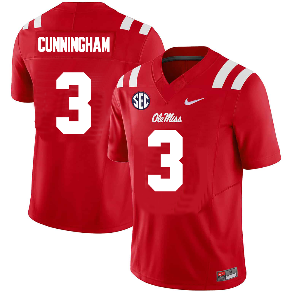 Men's #3 Caleb Cunningham Ole Miss Rebels College Football Jersey