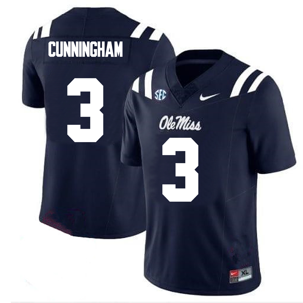 Men's #3 Caleb Cunningham Ole Miss Rebels College Football Jersey