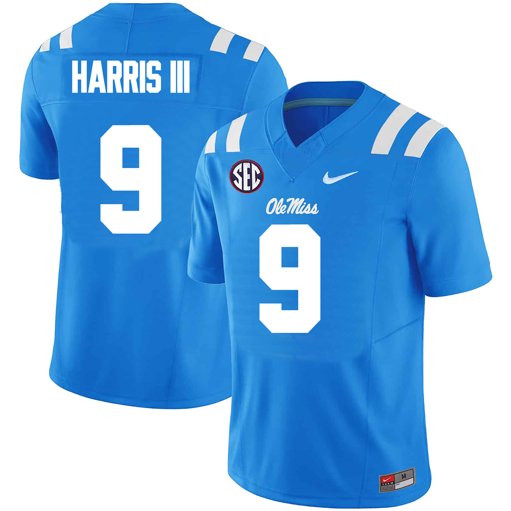 Men's #9 Tres Harris III Ole Miss Rebels College Football Jersey