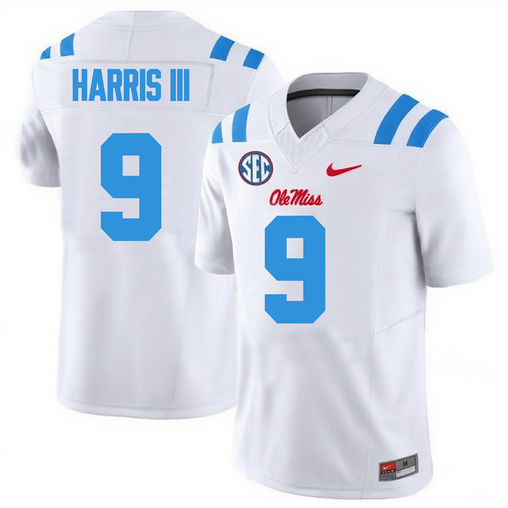 Men's #9 Tres Harris III Ole Miss Rebels College Football Jersey