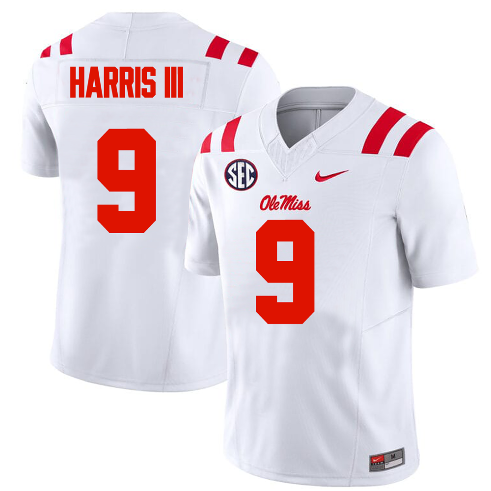 Men's #9 Tres Harris III Ole Miss Rebels College Football Jersey