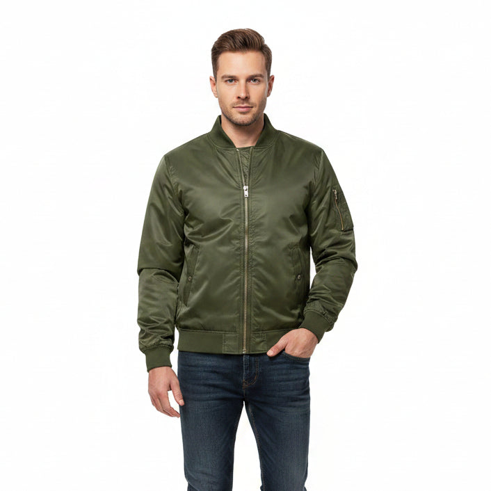 Men's Nylon Baseball Bomber Zip-Up Jacket