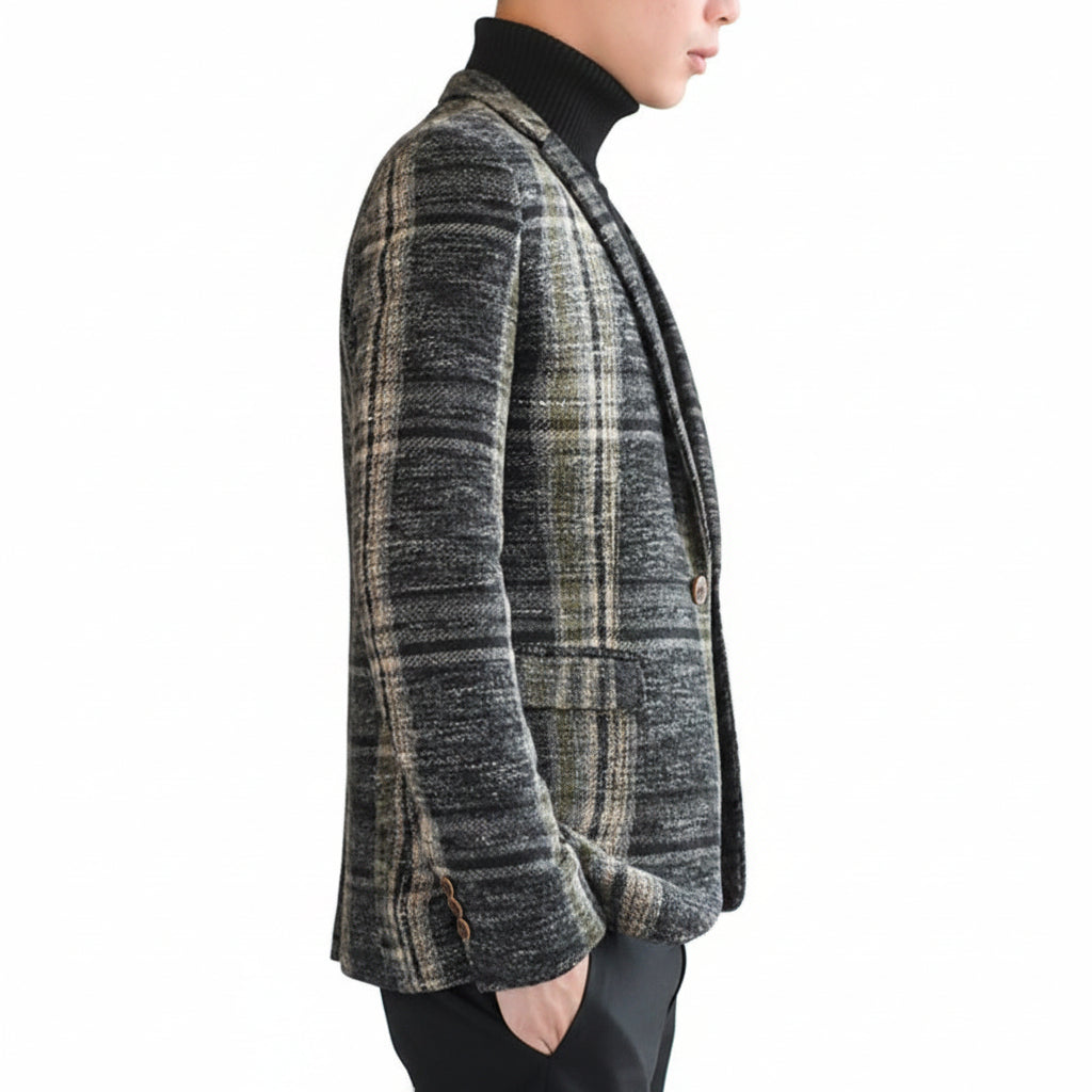 Men's Plaid Slim Fit Tailored Blazer Casual Suit Jacket