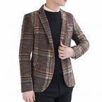 Men's Plaid Slim Fit Tailored Blazer Casual Suit Jacket