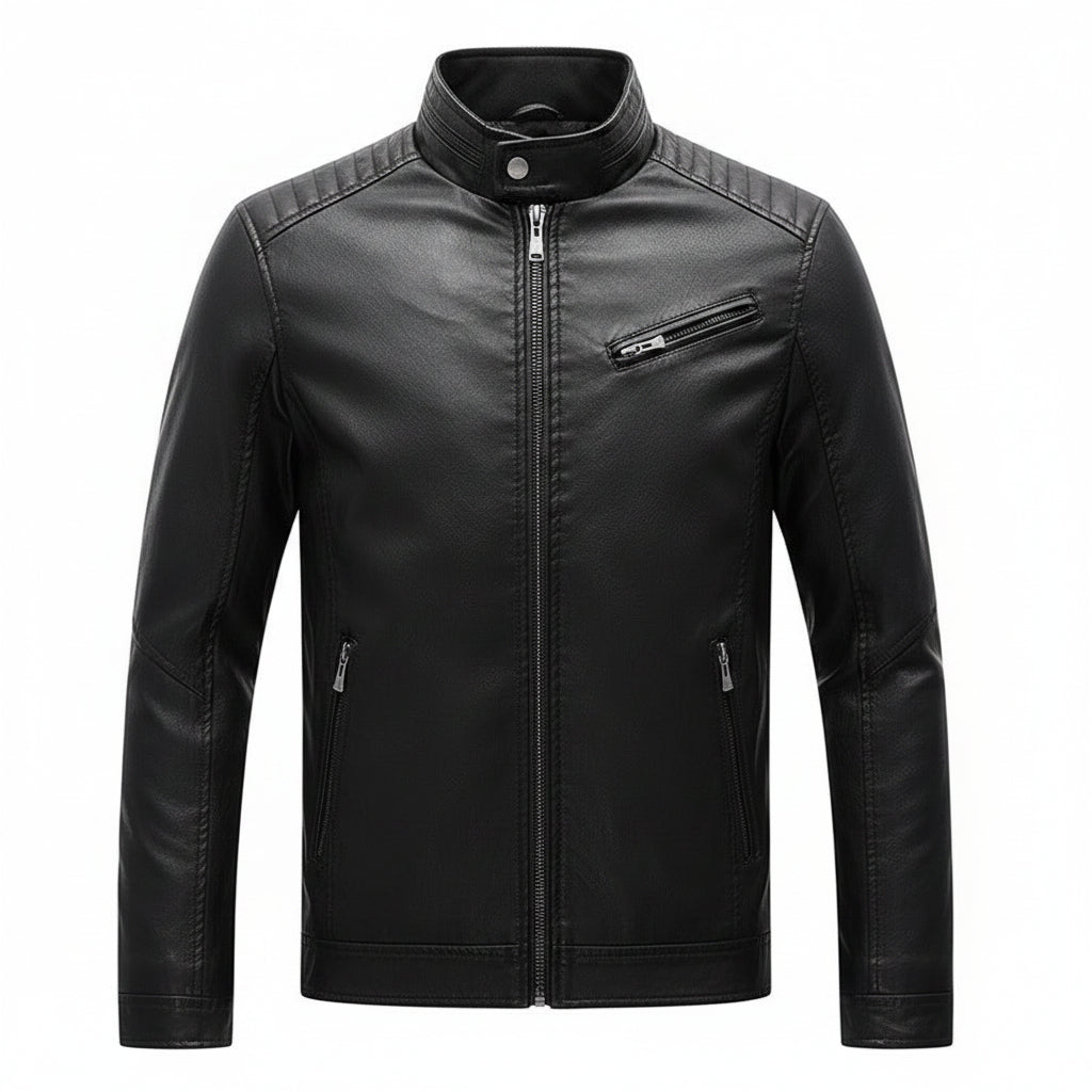 Men's Plus Velvet PU Leather Stand Collar Jacket