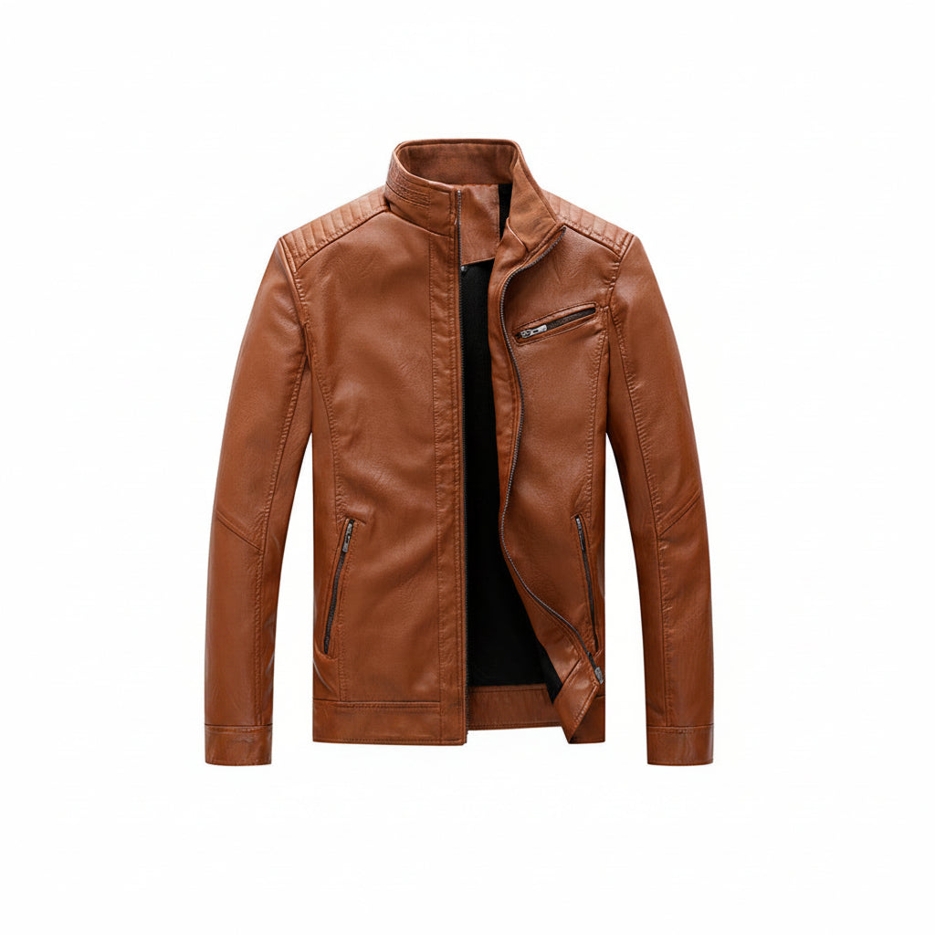 Men's Plus Velvet PU Leather Stand Collar Jacket