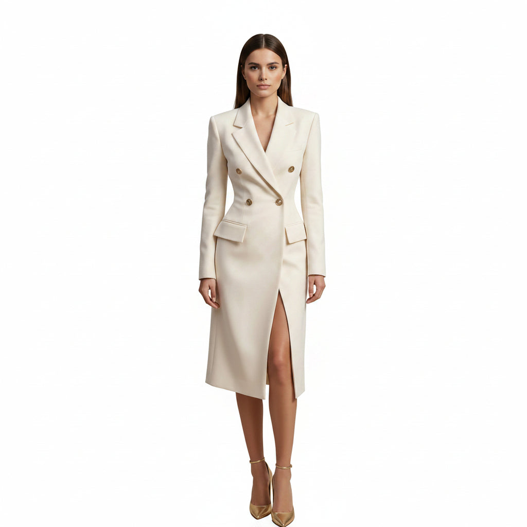 Women's Double Breasted Gold Button Blazer Dress