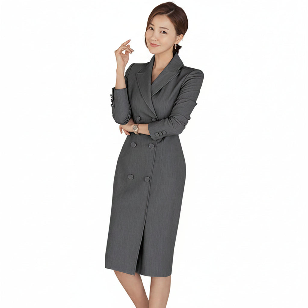 Women's Double Breasted Long Blazer Midi Dress