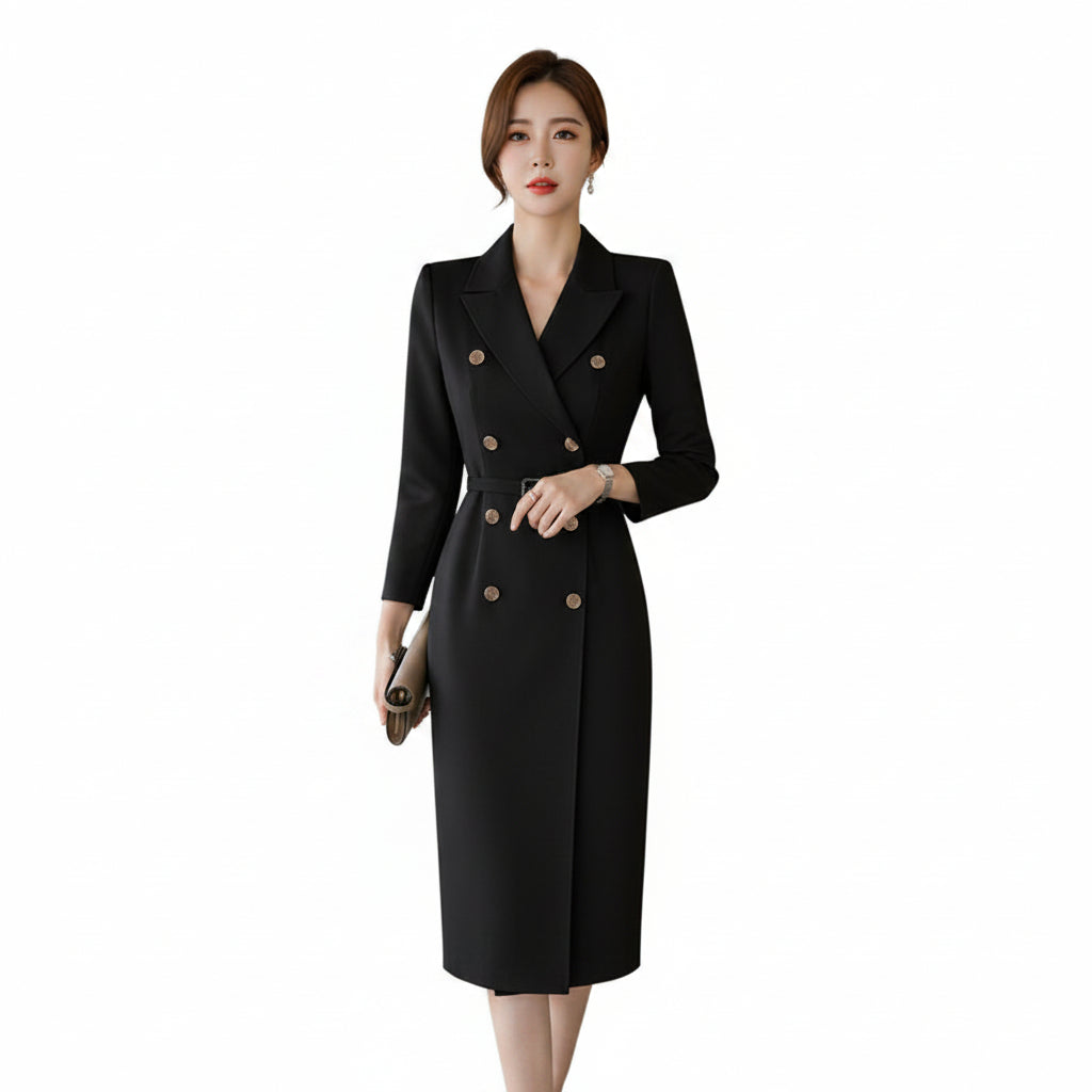 Women's Double Breasted Long Blazer Midi Dress