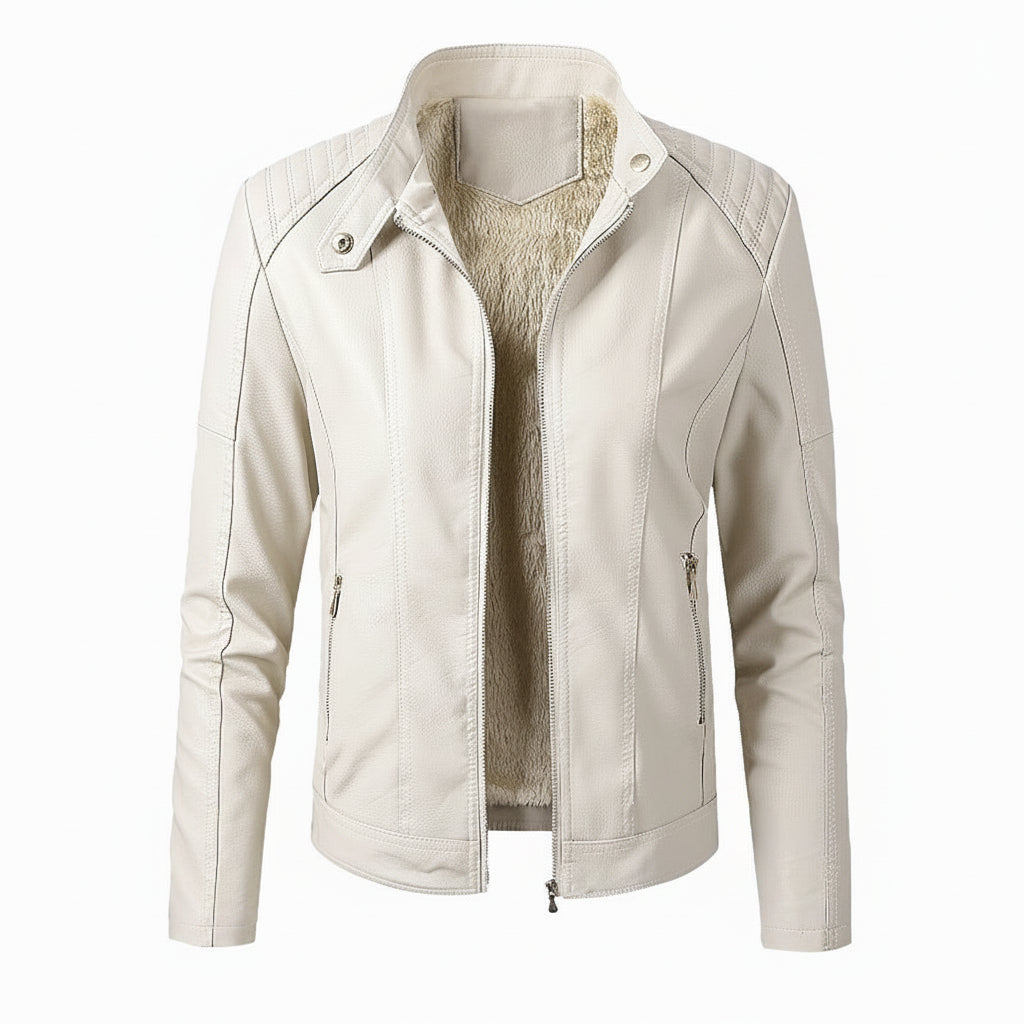 Women's Plus Velvet PU Leather Stand Collar Jacket