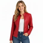 Women's Stand Collar Zip-Up PU Leather Jacket