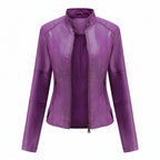 Women's Stand Collar Zip-Up PU Leather Jacket