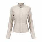 Women's Stand Collar Zip-Up PU Leather Jacket