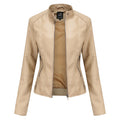 Women's Stand Collar Zip-Up PU Leather Jacket