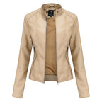 Women's Stand Collar Zip-Up PU Leather Jacket