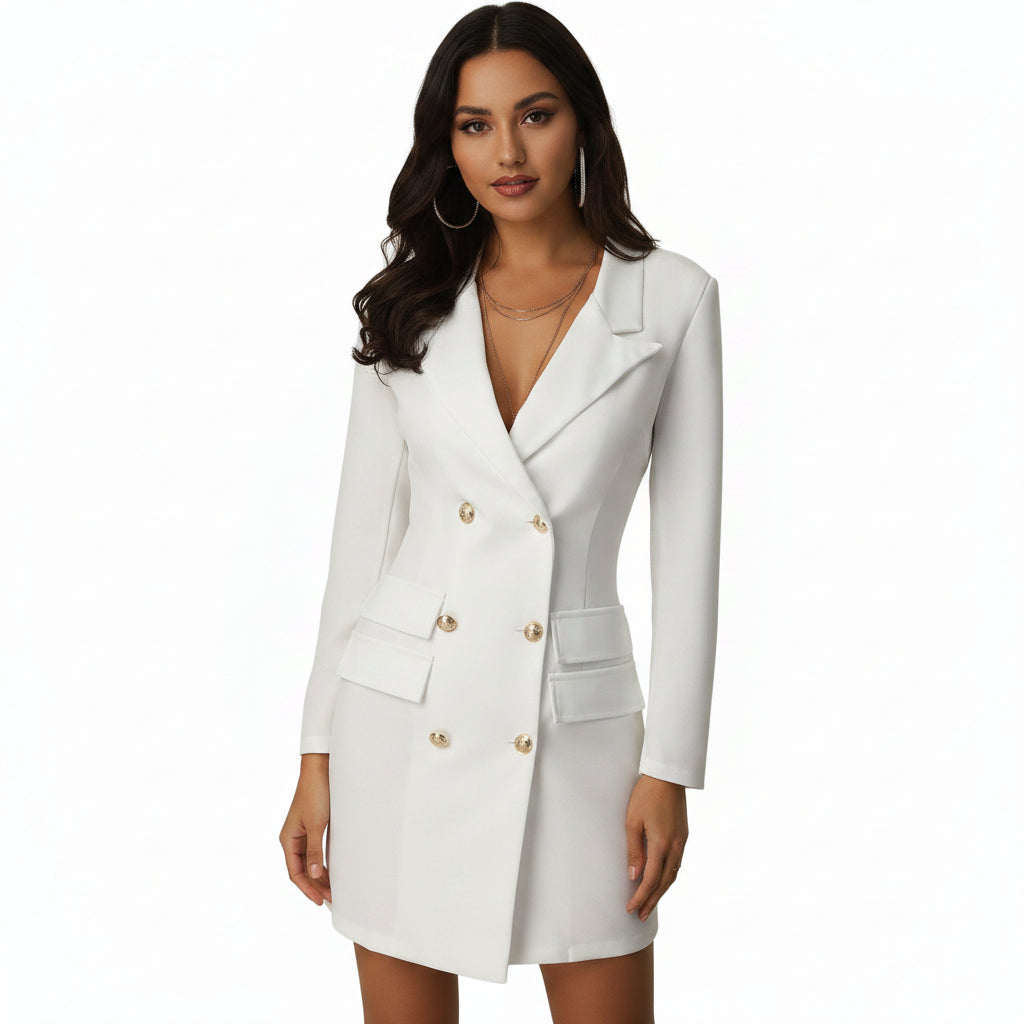 Women's V-Neck Double Breasted Blazer Dress