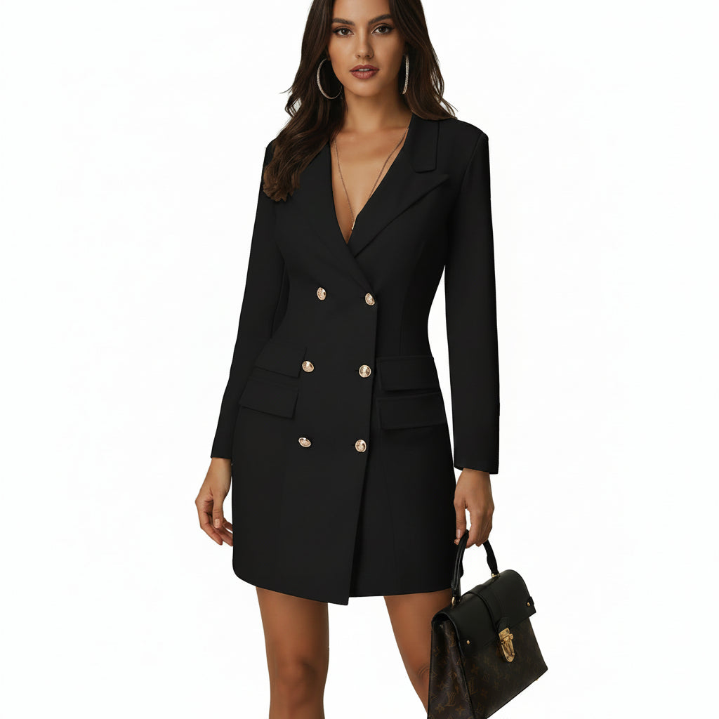 Women's V-Neck Double Breasted Blazer Dress