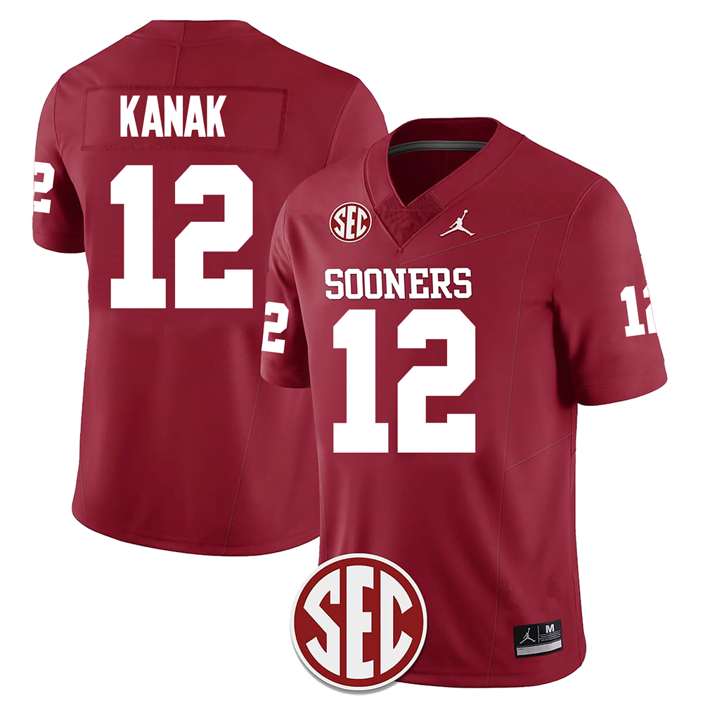 Men's #12 Jaren Kanak Oklahoma Sooners Football Jersey