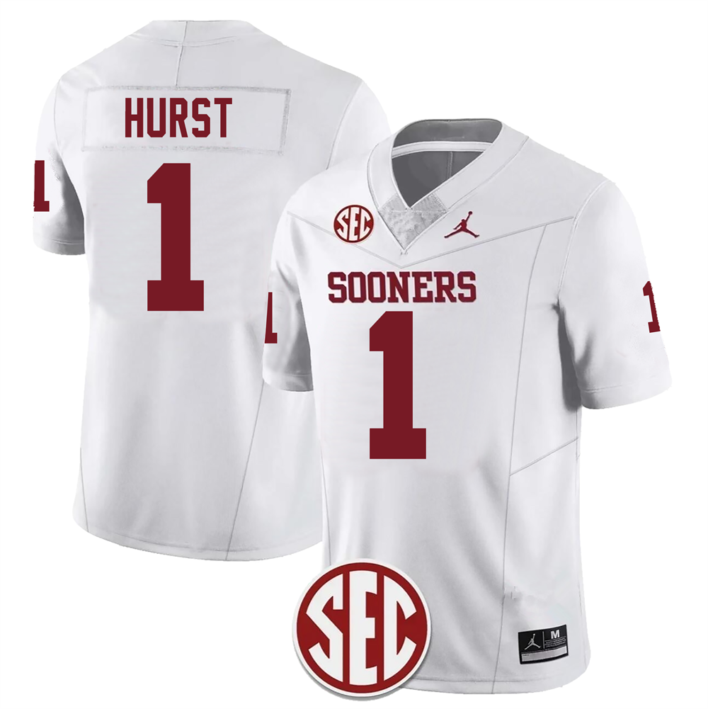 Men's #1 Jalen Hurst Oklahoma Sooners Football Jersey - Image 2