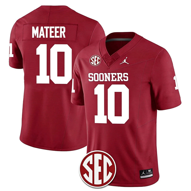 Men's #10 John Mateer Oklahoma Sooners Football Jersey