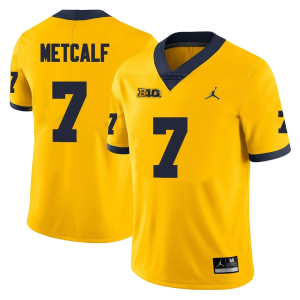 Men's #7 TJ Metcalf Michigan Wolverines College Football Jersey