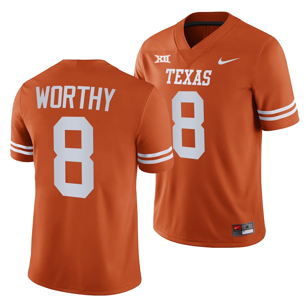 Men's #8 Xavier Worthy Texas Longhorns College Football Jersey - Image 2