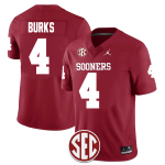 Men's #4 Deion Burks Oklahoma Sooners Football Jersey