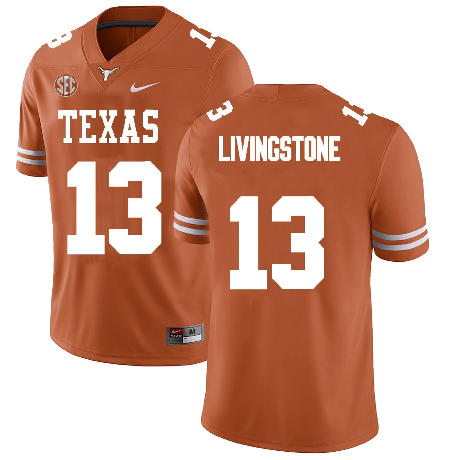 Men's #13 Parker Livingstone Texas Longhorns College Football Jersey - Image 2