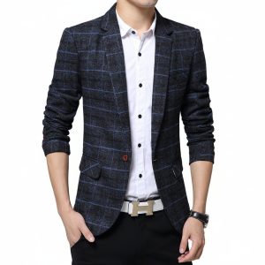 Men's Plaid Casual Slim Fit Tailored Blazer Jacket