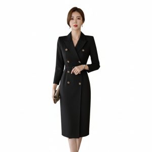 Women's Double Breasted Long Blazer Midi Dress