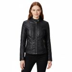 Women's Plus Velvet PU Leather Stand Collar Jacket